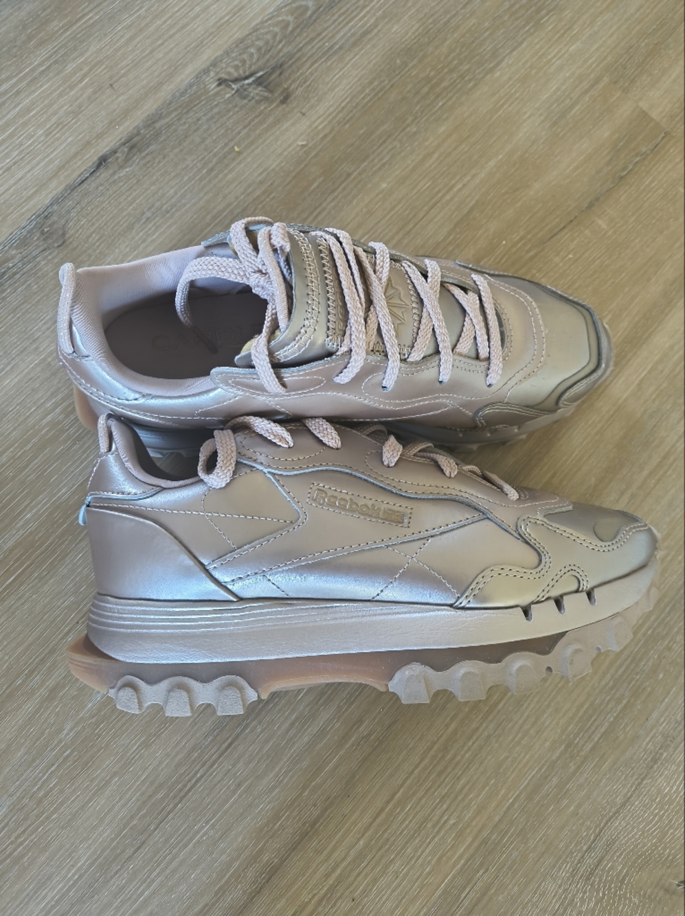 Reebok X Cardi B Classic Metallic Rose Gold Leather Trail Sneakers